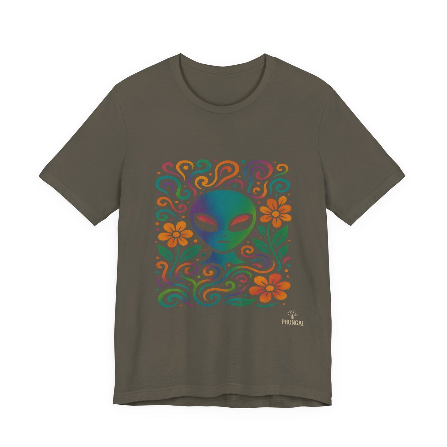 Colorful Alien Floral Tee, Funky Graphic Shirt, Unisex Casual Wear, Gift for Sci-Fi Lovers, Summer Fashion T-Shirt