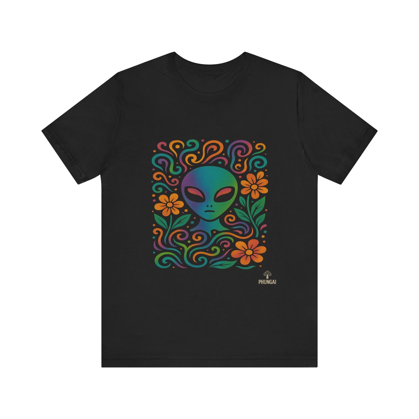 Colorful Alien Floral Tee, Funky Graphic Shirt, Unisex Casual Wear, Gift for Sci-Fi Lovers, Summer Fashion T-Shirt