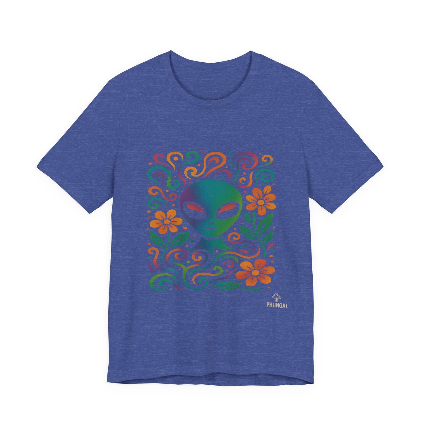 Colorful Alien Floral Tee, Funky Graphic Shirt, Unisex Casual Wear, Gift for Sci-Fi Lovers, Summer Fashion T-Shirt