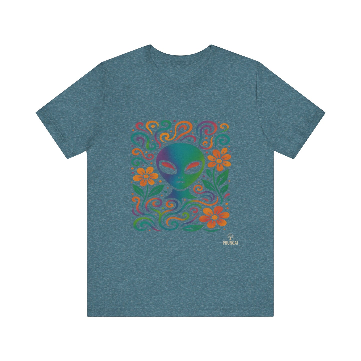 Colorful Alien Floral Tee, Funky Graphic Shirt, Unisex Casual Wear, Gift for Sci-Fi Lovers, Summer Fashion T-Shirt