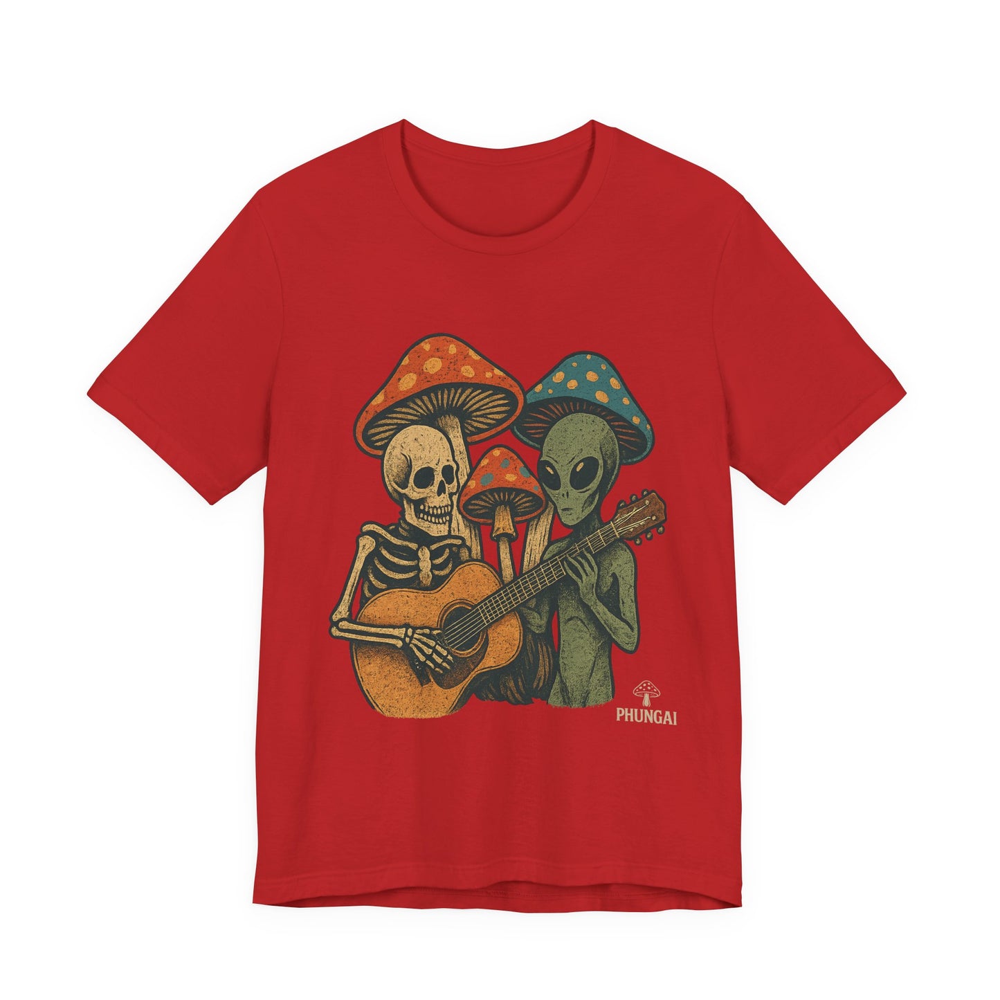 Whimsical Halloween Tee, Unisex Jersey T-Shirt with Skeletons and Aliens, Perfect for Spooky Season, Costume Parties, Music Festivals, [...]