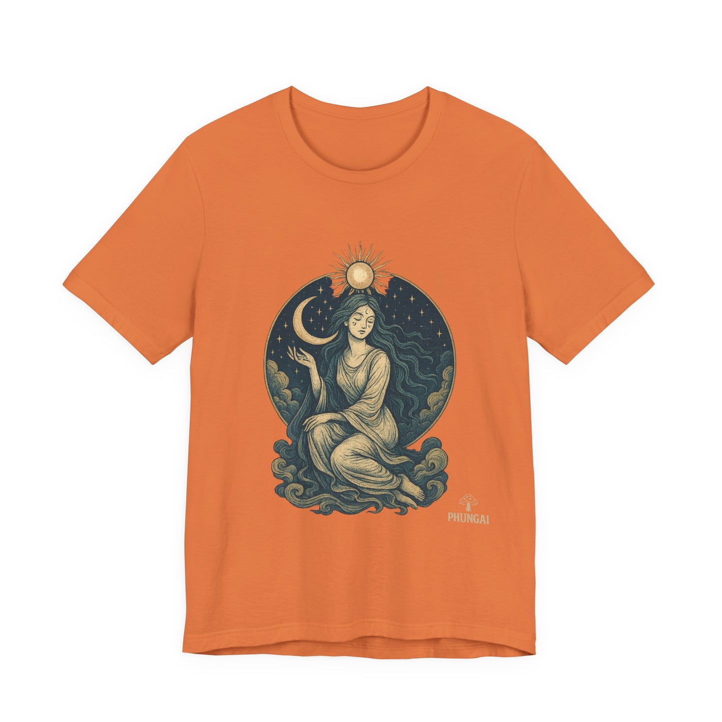 Celestial Goddess Tee, Bohemian Shirt, Moon and Sun Graphic Tee, Unisex Casual Wear, Unique Gift for Dreamers