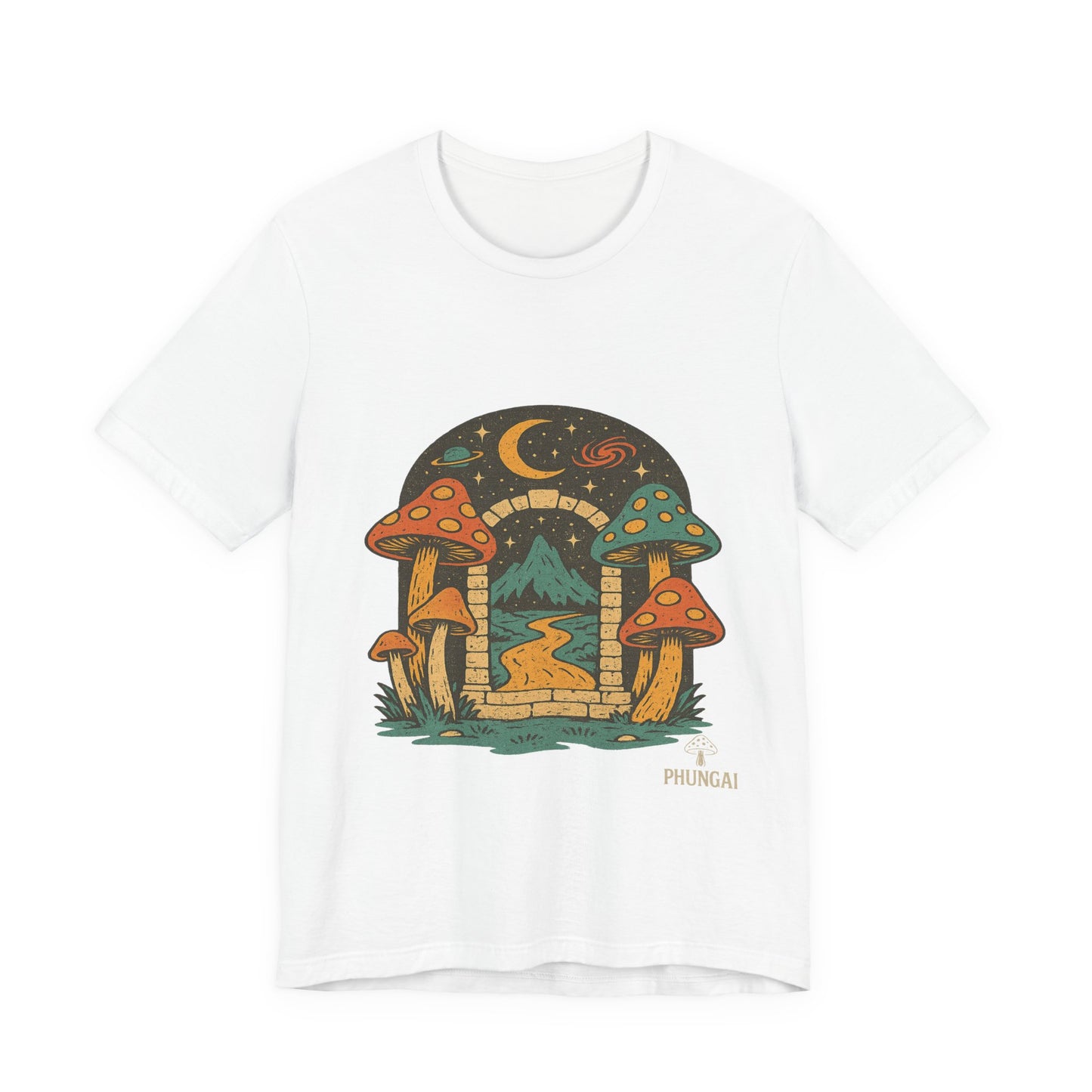 Magical Mushroom Landscape Tee | Unisex Graphic T-Shirt for Nature Lovers, Gifts for Bohemian Style, Festival Wear, Cute Summer Top
